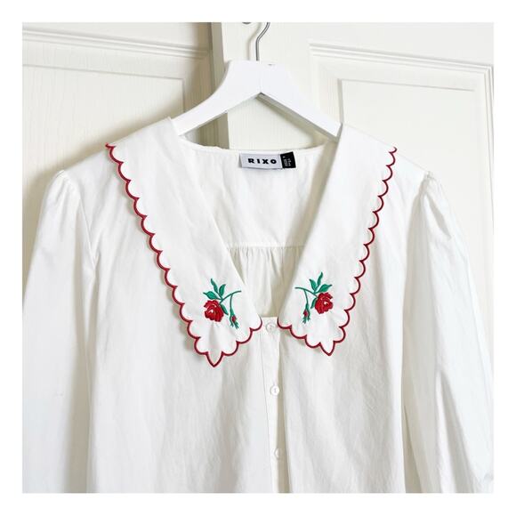 RIXO Lila Embroidered Floral Collar L/S Button Down Shirt - Picture 3 of 11